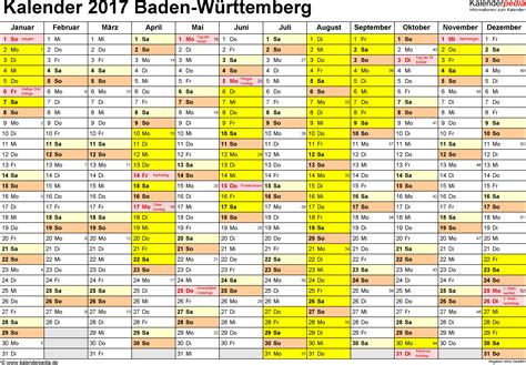 Gründonnerstag und der reformationstag sind schulfrei, sofern sie nicht wie in diesem jahr in die schulferien fallen. Vorlage 1: Kalender 2017 für Baden-Württemberg als Excel ...