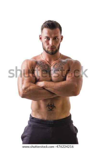 Handsome Shirtless Muscular Man Standing Isolated Stock Photo 476224216