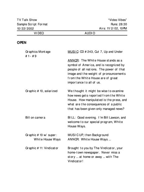 Talk Show Script Form Fill Out And Sign Printable Pdf Template Signnow