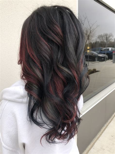 Blue And Red Color On Dark Brown Hair Dark Hair With Highlights