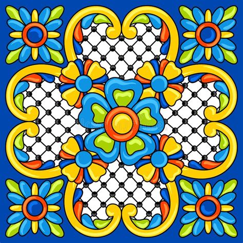 Mexican Talavera Ceramic Tile Pattern Decoration With Ornamental