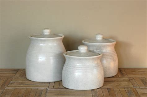 Vintage White Ceramic Canisters Set Of 3