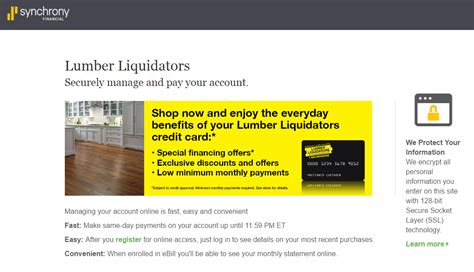 With online shopping changing the you also have to make all of your payments each month. Lumber Liquidators Credit Card Payment - Synchrony Online Banking