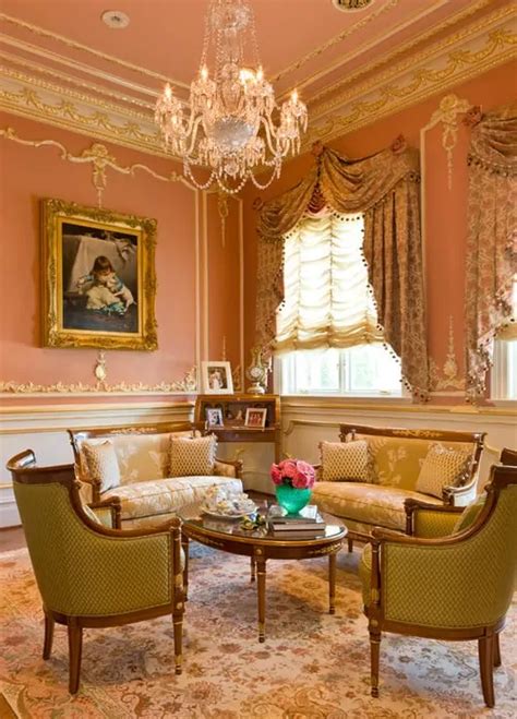 Pink Victorian Living Room Designed With A Child Portrait And Fancy