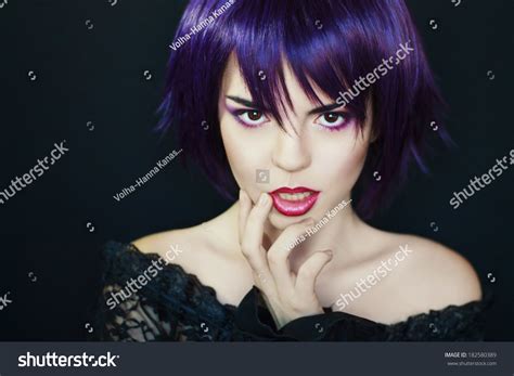 Beautiful Young Girl Purple Hair Lace Stock Photo 182580389 Shutterstock