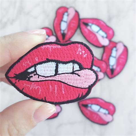 Lip Patch Iron On Embroidered Patch Applique Hot Pink Etsy