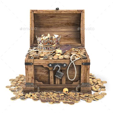 Open Treasure Chest Filled With Golden Coins Gold And Jewelry I Stock