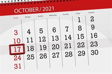 Planificador De Calendario Para El Mes De Octubre De 2021 Fecha Límite 17 Domingo Foto Premium