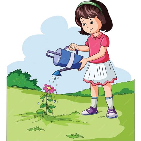 Premium Vector Girl Watering A Plant Vector Illustration