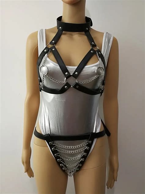 New Arrival B757 Women Leather Harness Silver Body Chains Sexy Slave