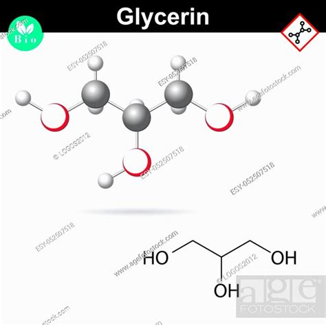 Glycerol Chemical Formula And Model Sugar Alcohol Structure 2d And 3d