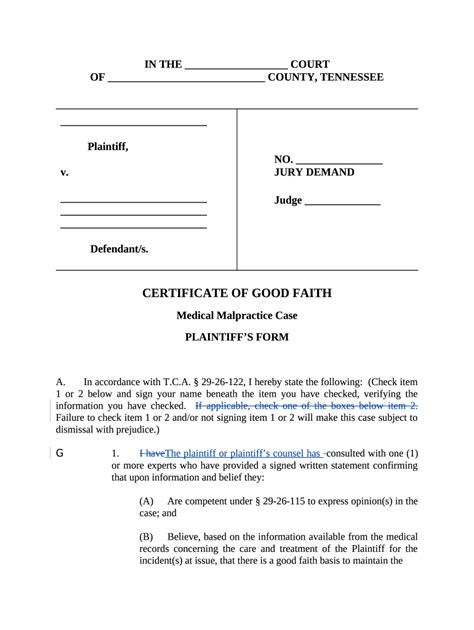 Certificate Of Good Faith Plaintiffs Pdf Fpdf Doc Doc Template