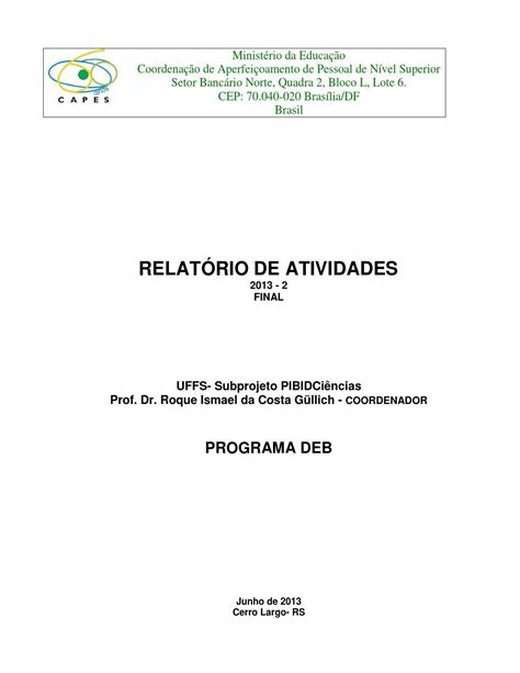 Relatório pibid 2013 geral final by PIBID Ciências Issuu