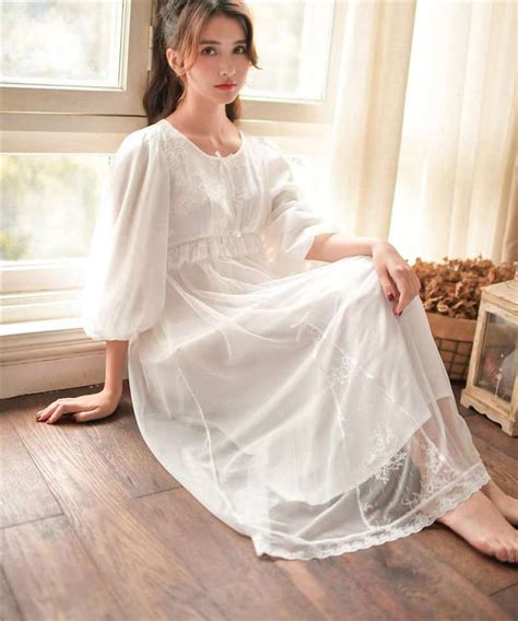 New 2019 Women Sweat Vintage Spring Lace Cotton Nightgown Home Wear