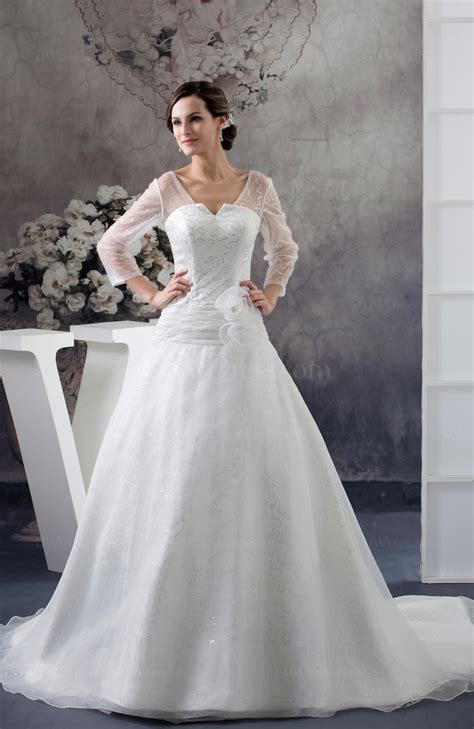White With Sleeves Bridal Gowns Allure Illusion Long