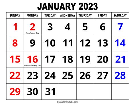 January 2023 Calendar Free Printable Diy Projects Patterns