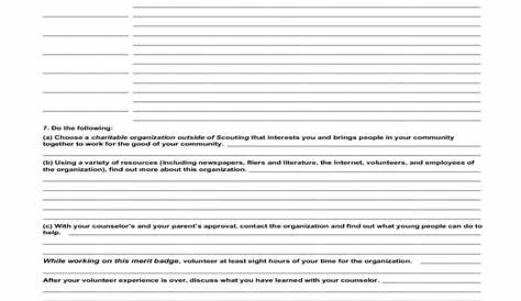 Boy Scout Merit Badge: Citizenship in the Community Worksheet for 8th