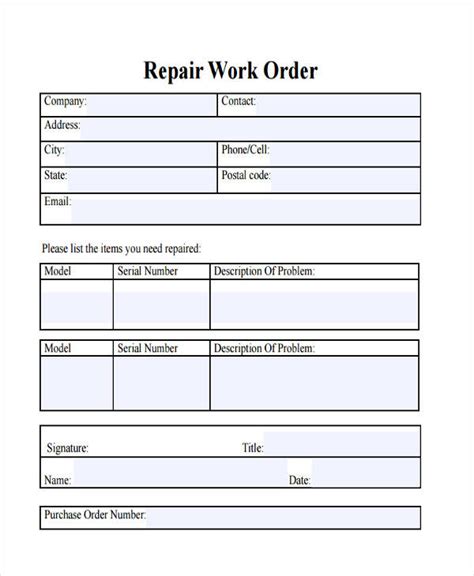 Printable 5 Day Repair Order Forms Printable Forms Free Online