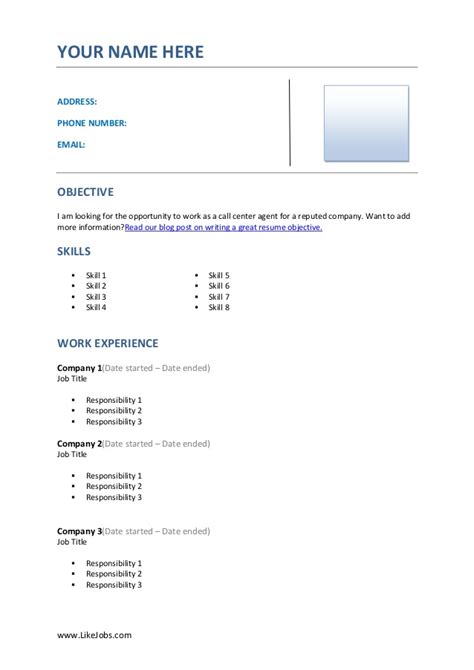 Strategic management and planning resources allocation problem solver managing trusting relationships leadership techniques strong. Call Center Agent Resume Template