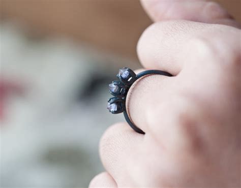Triple Inverted Natural Lolite Ring Oxidized Silver Ring Handmade