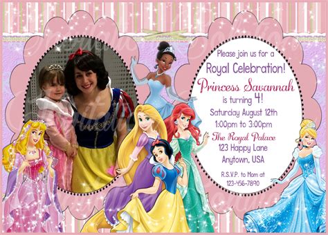 Disney Princess Birthday Invitation With Childs Photo 6 Different