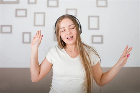 Young Cheerful Woman Listening To Music Stock Photo Image Of Freedom