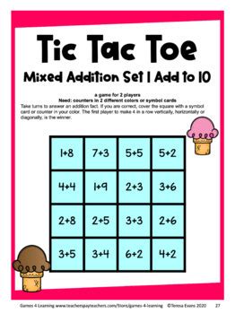 Chapter lessons with detailed descriptions of content covered. Printable Tic Tac Toe Math Games for Addition Fact Fluency ...