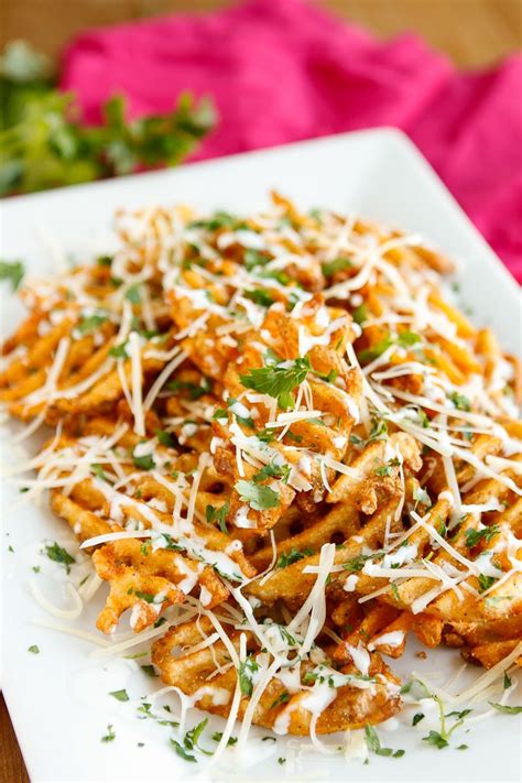 After all the fries have cooked once in the oil heat the oil to 375 degrees f. Waffle Fries -- jazz up @alexiafoods waffle fries with ...