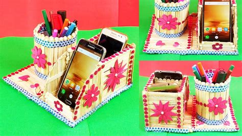 Popsicle Stick Crafts Diy How To Make Pen Stand And Mobile