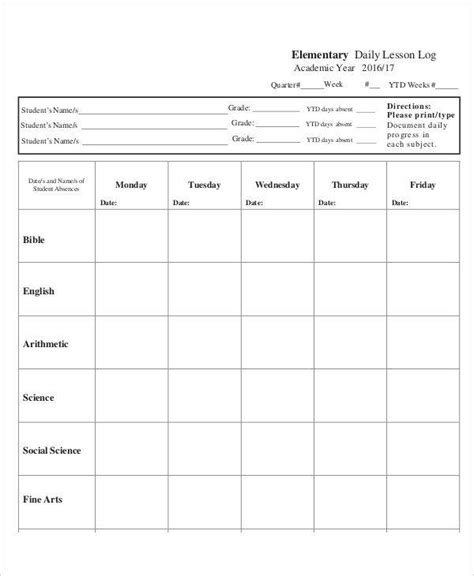 Daily Lesson Plan And Daily Lesson Log Printable Templates
