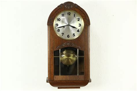 junghans oak german 1910 antique wall clock beveled leaded glass