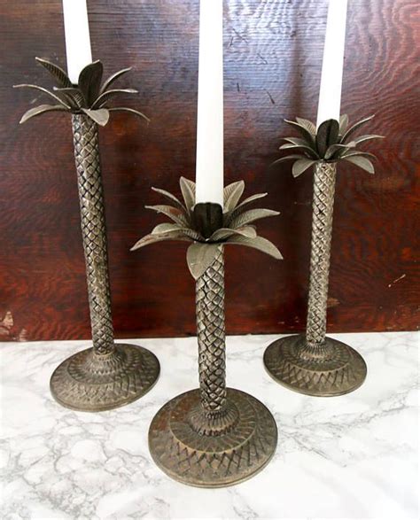 Set Of 3 Graduated Palm Tree Candle Stick Holders Etsy Candle Tree