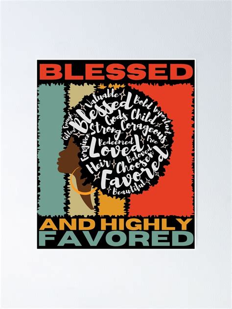 Vintage Blessed And Highly Favored Afro Woman Word Cloud Poster For