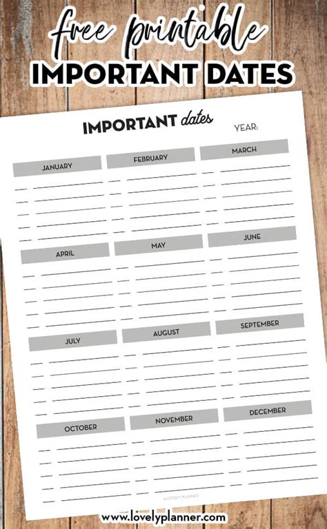 Free Printable Important Dates Planner Insert Lovely Planner