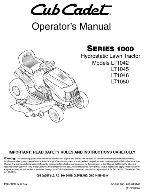Cub Cadet Lt1042 Operators Manual Pdf Download Manualslib