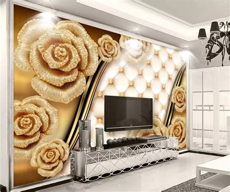Beibehang Custom Photo Wallpapers 3d Luxury Gold Roses Soft Bags