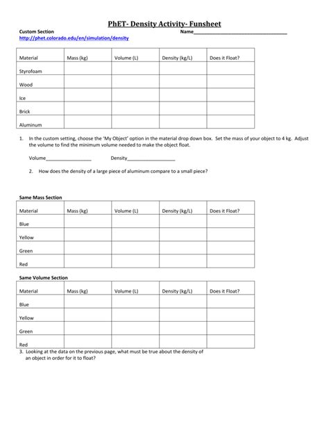 Virtual lab answer key 1 5 pdf drive search and download pdf files for free mcgraw hill virtual. Phet Density Worksheet Answers | Kids Activities
