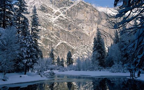 Wallpaper Landscape Mountains Snow Winter Ice Frost River