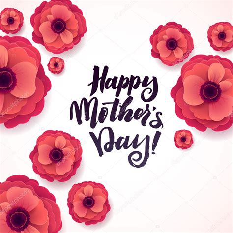 tarjeta de felicitación feliz día de las madres hermosas flores florecientes de papel anémona