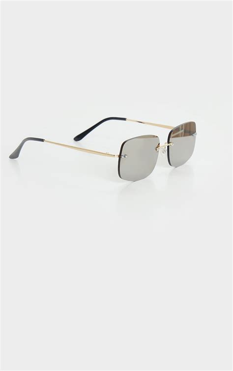 Black Rimless Square Frame Sunglasses Prettylittlething Usa