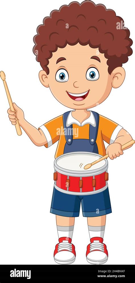 Cartoon Little Boy Playing Drums Stock Vector Image And Art Alamy