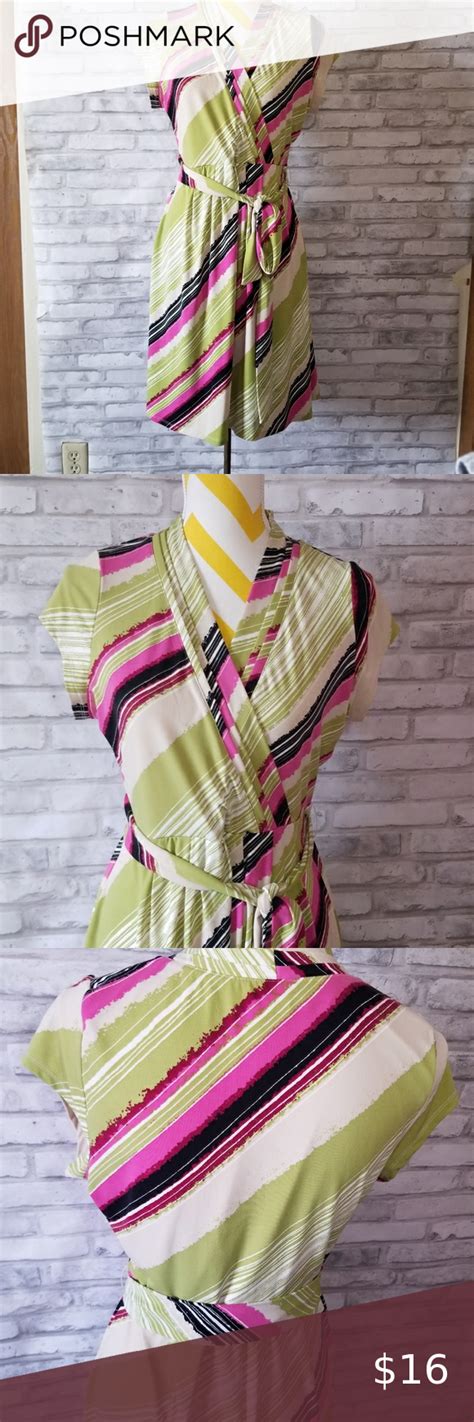 Liz Claiborne Wrap Top Striped Stretch Dress Med Stretch Dress Liz