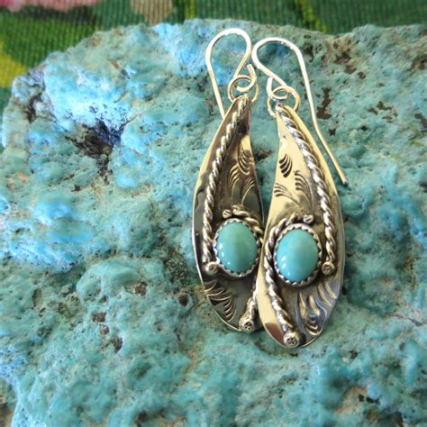 Kingman Turquoise And Silver Drop Earrings Etsy Silver Drop