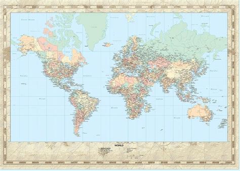 Huge Hi Res Mercator Projection Political World Map Greeting Card For