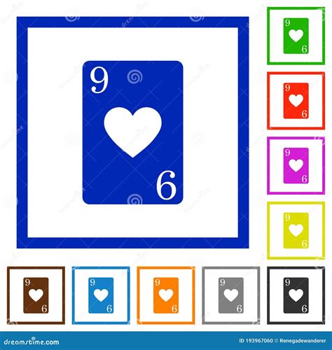 Nine Of Hearts Card Flat Framed Icons Stock Vector Illustration Of