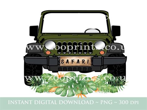 Watercolour Safari Car Png Clipart Jungle Digital Clipart T Etsy
