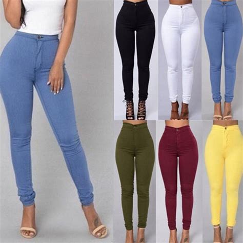 Women Sexy Elastic Wasit Skinny Pencil Pants Candy Color Stretchy