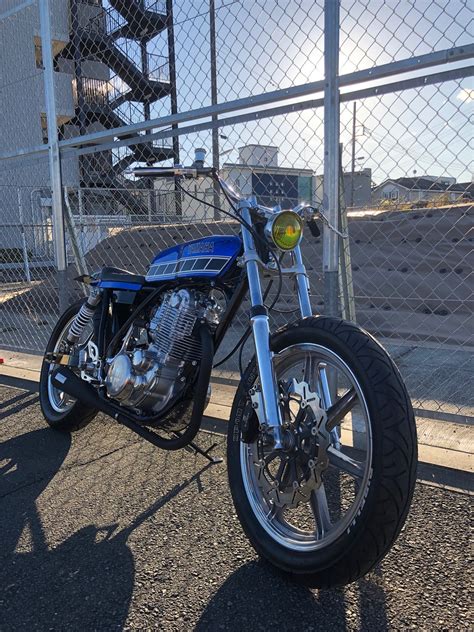 Big Blue Yamaha Sr400 Street Tracker By Candy Motorcycle Laboratory