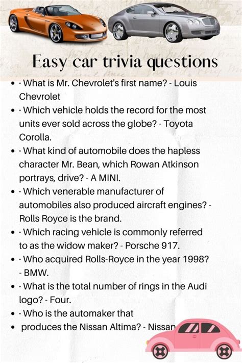 Rev Your Engines An Exciting Journey Through 100 Car Trivia Kids N