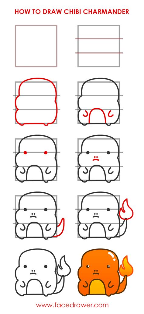 Learn How To Draw Cute Chibi Charmander Pokemon Step By